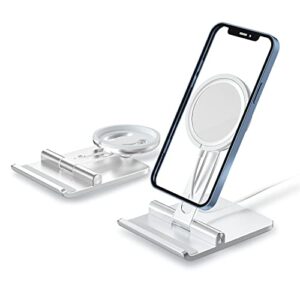 laxarmer phone stand for magsafe charger, adjustable aluminum stand holder dock cradle for desk, compatible with iphone 14 13 12 mini, pro, pro max, magsafe charger not included-silver