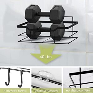 KJMWT Shower Caddy,4 Pack Shower Organizer with No Drilling Wall Mounted,Rustproof Shower Shelves with 4 Hooks,Shower Shelf for Bathroom and Kitchen,Matte Black