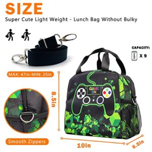 Video Game Lunch Bag Insulated Lunch Box Small Lunch Tote Bags with Water Bottle Holder, Adjustable & Removable Shoulder Strap Lunch Box