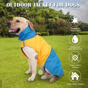 ROZKITCH Dog Jacket Waterproof Dog Raincoat with Harness Opening & Reflective Strip for Small Medium Large Dog, Windproof Adjustable Rainwear with Hook&Loop Closure, Pet Vest Blue-Yellow 3XL