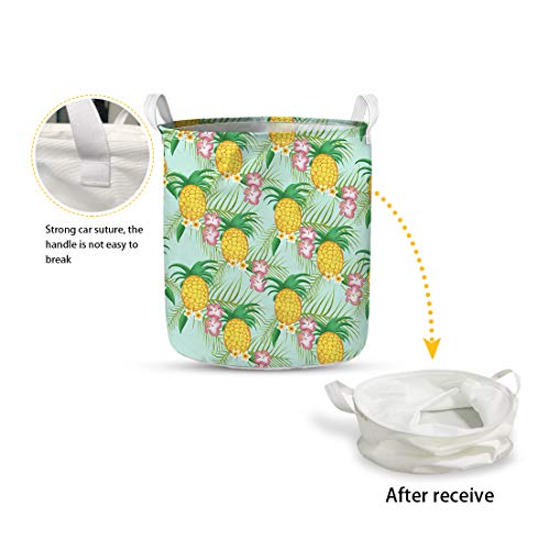 LJMKZJN American Flag Sunflowers Pig Laundry Basket Thickened Large Sized with Durable Handle, Drawstring Round Linen Collapsible Storage Basket,Dirty Clothes Hamper for Bedroom (18.5x16.1 Inch)