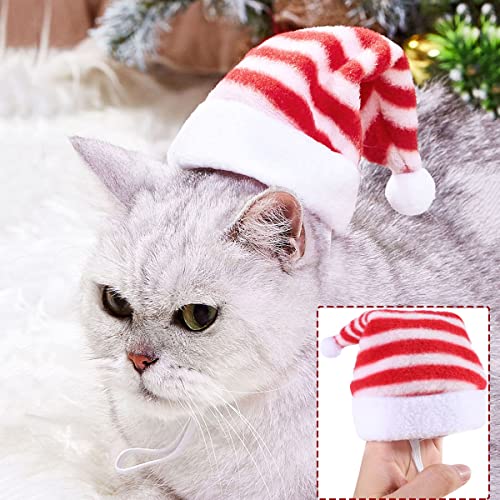 4 Pack Cat Santa Hat with Scarf Dog Christmas Hat and Scarf Striped Christmas Costumes for Small Dogs Cats