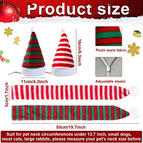 4 Pack Cat Santa Hat with Scarf Dog Christmas Hat and Scarf Striped Christmas Costumes for Small Dogs Cats