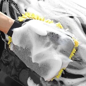 InfantLY Bright Dual-Sided Car Wash Mitts，Car Microfiber Chenille Gloves Thick Cleaning Mitt Scratch-Free Auto Care Double-Faced Glove for Clean Cars Trucks Motorcycles