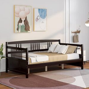 harper & bright designs full daybed,wood full size daybed with wooden slats support, daybed sofa bed frame for living room,guest room,children room, espresso