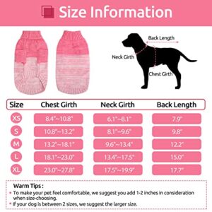 Queenmore Knitted Pullover Dog Sweater, Turtleneck Pet Cat Sweater, Cold Weather Puppy Clothes Stitching Knitwear with Leash Hole for Small Medium Dogs（Pink,L）