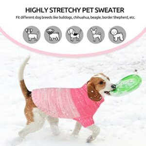 Queenmore Knitted Pullover Dog Sweater, Turtleneck Pet Cat Sweater, Cold Weather Puppy Clothes Stitching Knitwear with Leash Hole for Small Medium Dogs（Pink,L）