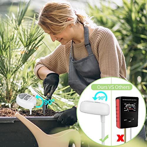 [Upgraded] Soil Moisture Meter, 4-in-1 Soil pH Tester, Soil Moisture/Light/Nutrients/pH Meter for Gardening, Lawn, Farming, Indoor & Outdoor Plants Use, No Batteries Required