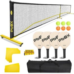 deeliva pickleball set with net wheels for driveway portable regulation size pickleball net system with 4 paddles, 6 pickle ball, court line marker, bag, weather resistant metal frame outdoor home