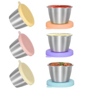 engorgio stainless steel salad dressing container to go 2.1oz 6pcs, mini condiment containers with leakproof silicone lids, for lunch box picnic travel and kids