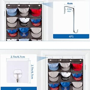 GOJUSO Hat Rack Wall Mount and 10 Adhesive Hat Hooks for Wall Over The Door with 4 Metal Hooks /4 Adhesive Hooks