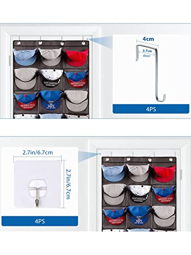 GOJUSO Hat Rack Wall Mount and 10 Adhesive Hat Hooks for Wall Over The Door with 4 Metal Hooks /4 Adhesive Hooks