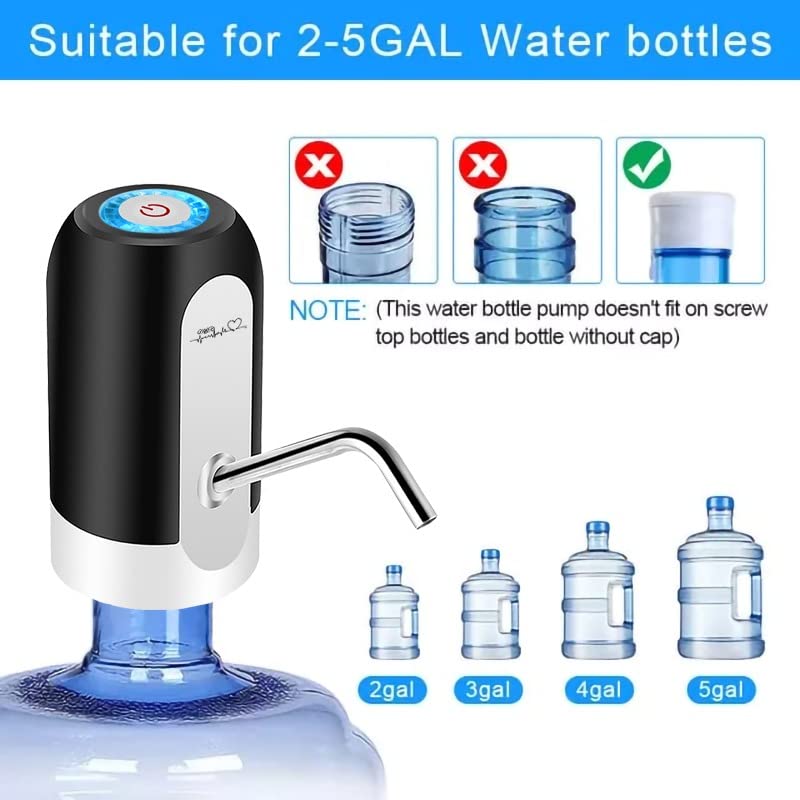 M&R, Automatic Water Bottle Dispenser, Water Bottle Pump USB Rechargeable & Portable Water Bottle Pump Dispenser, for Office, Kitchen, Camping, Indoor and Outdoor Universal 2-5 Gallon Water Bottles