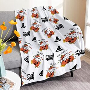 halloween pumpkin cute cat skeleton blanket microfiber flannel throw lightweight super soft cozy blankets for couch bed sofa chair, gift for birthday thanksgiving halloween 40"x30"for pet