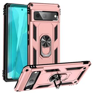 sunremex for google pixel 7 case with hd screen protector [2 packs], [not for google pixel 7 pro ], magnetic ring holder kickstand,[military grade] phone case for google pixel 7 (rosegold)