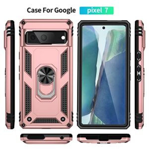 SunRemex for Google Pixel 7 Case with HD Screen Protector [2 Packs], [Not for Google Pixel 7 Pro ], Magnetic Ring Holder Kickstand,[Military Grade] Phone Case for Google Pixel 7 (Rosegold)