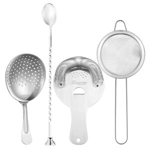 KITESSENSU Cocktail Strainer Set, 4 Pcs 18/8 Stainless Steel Bar Tools with Stirring Spoon- Hawthorne Strainer, Julep Strainer, Fine Mesh Strainer