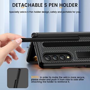 Caka Case Compatible for Z Fold 4 Case, Galaxy Z Fold 4 Case with S Pen Holder Glass Screen Protector Kickstand Magnetic Hinge Protection Phone Case for Samsung Z Fold 4 5G 2022, Carbon Fiber Black