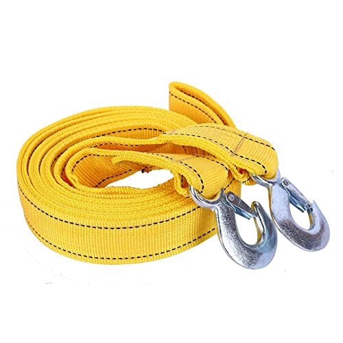 Tow Straps Heavy Duty with Hooks Double-Layer Towing Strap 2” x 13’ | 10000 LB Capacity Trailer Belt for Cars Trucks Jeeps Boats and More,Tow Rope Yellow