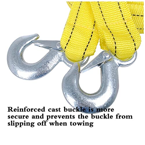 Tow Straps Heavy Duty with Hooks Double-Layer Towing Strap 2” x 13’ | 10000 LB Capacity Trailer Belt for Cars Trucks Jeeps Boats and More,Tow Rope Yellow