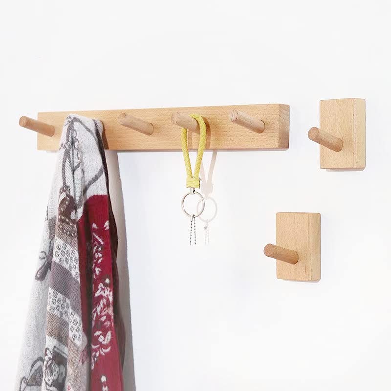 Wooden Wall Mounted Coat Rack, Wooden Coat Hanger Hat Rack, Wall Hooks Hat Rack, for Hanging Coats Clothes Robes Towels Hats, Natural (4PCS Single Hook)