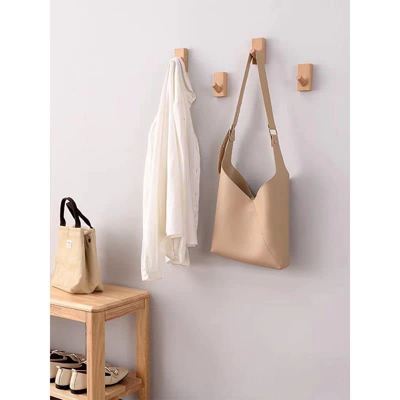 Wooden Wall Mounted Coat Rack, Wooden Coat Hanger Hat Rack, Wall Hooks Hat Rack, for Hanging Coats Clothes Robes Towels Hats, Natural (4PCS Single Hook)