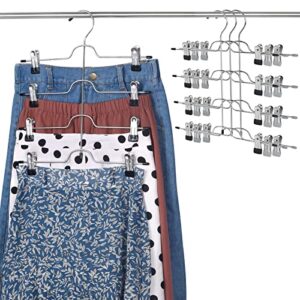 haodopsty space saving pants hangers with clips - ideal skirt hanger for women - organize your closet efficiently, chrome, 4pack