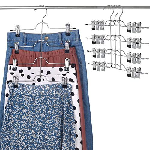 HAODOPSTY Space Saving Pants Hangers with Clips - Ideal Skirt Hanger for Women - Organize Your Closet Efficiently, Chrome, 4Pack