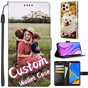 unique-custom-gift personalized photo premium pu leather wallet phone case with kickstand and flip cover for apple iphone 5s 6s 7 8 plus se xr xs 11 12 13 pro max, customize picture on front and back