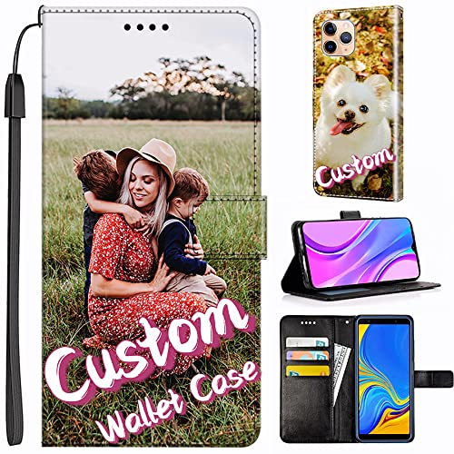 Unique-Custom-Gift Personalized Photo Premium PU Leather Wallet Phone Case with Kickstand and Flip Cover for Apple iPhone 5S 6S 7 8 Plus SE XR XS 11 12 13 Pro Max, Customize Picture on Front and Back