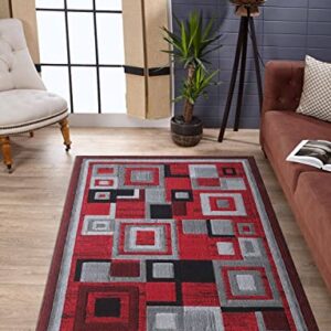 GAI LO Majestic Indoor Rug for Room Anti Slip Rug - 6X9' Feet Area Rug for Office - Soft and Plush Rug for Living Room Polyester Material - Jute Backing Keep Rug in Place - Light Grey-RED
