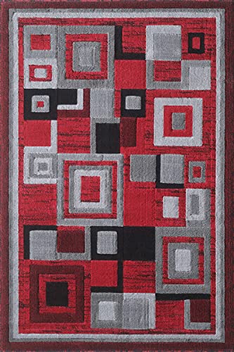 GAI LO Majestic Indoor Rug for Room Anti Slip Rug - 6X9' Feet Area Rug for Office - Soft and Plush Rug for Living Room Polyester Material - Jute Backing Keep Rug in Place - Light Grey-RED