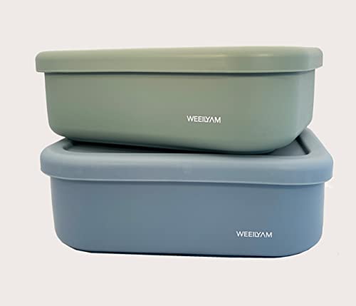 WEEILYAM, Light Blue 3-Compartment Silicone Bento Box Flexible Leakproof Design Container for Lunch and Meals on the Go