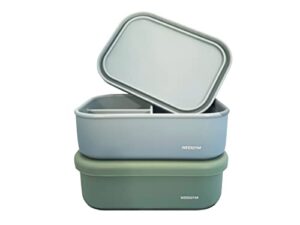 weeilyam, light blue 3-compartment silicone bento box flexible leakproof design container for lunch and meals on the go
