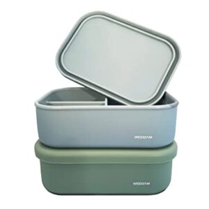 WEEILYAM, Light Blue 3-Compartment Silicone Bento Box Flexible Leakproof Design Container for Lunch and Meals on the Go