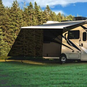 stmgw rv awning sun shade screen, 9’x15’ black mesh uv blocker sunshade complete kits camping trailer for motorhome camper travel canopy