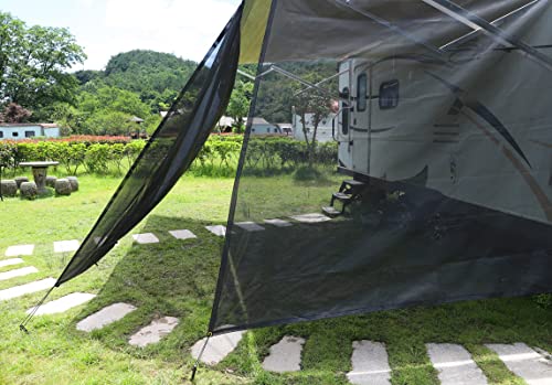 STMGW RV Awning Sun Shade Screen, 9’X15’ Black Mesh UV Blocker Sunshade Complete Kits Camping Trailer for Motorhome Camper Travel Canopy