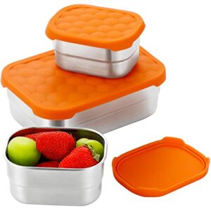 amazing containers | stainless steel food containers with lids set of 3 (28 oz, 8 oz, 8 oz) - steel lunch container for kids - metal snack container leakproof lunch box sandwich containers