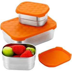 Amazing Containers | Stainless Steel Food Containers with Lids Set of 3 (28 oz, 8 oz, 8 oz) - Steel Lunch Container for Kids - Metal Snack Container Leakproof Lunch Box Sandwich Containers