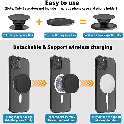 TACOMEGE Phone Grip Magnetic Base for iPhone 12 13 14 Series, Compatible with MagSafe Cases, Removable Socket Grip Base for PopSocket Collapsible Stand (BK)