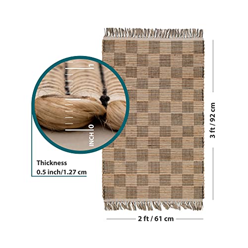 Eco Crave 2x3 Ft Small Jute Natural Area Rug, 100% Hand Woven Rug for Indoor Front Entrance Kitchen & Bathrooms, Low-Pile Floor Carpet, Premium Quality Home Decor.