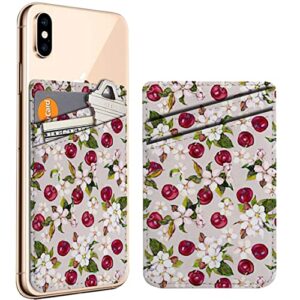 diascia pack of 2 - cellphone stick on leather cardholder ( cherry flowers berries floral pattern pattern ) id credit card pouch wallet pocket sleeve