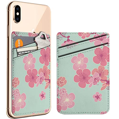 Diascia Pack of 2 - Cellphone Stick on Leather Cardholder ( Cherry Blossom Fabric Pattern Pattern ) ID Credit Card Pouch Wallet Pocket Sleeve