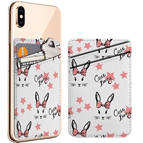 Diascia Pack of 2 - Cellphone Stick on Leather Cardholder ( Cute Rabbit Bow Face Pattern Pattern ) ID Credit Card Pouch Wallet Pocket Sleeve