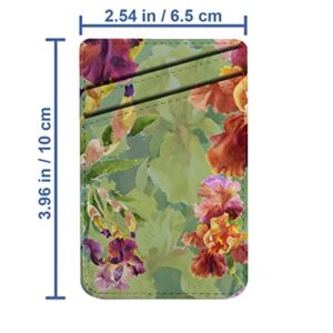 Diascia Pack of 2 - Cellphone Stick on Leather Cardholder ( Summer Garden Iris Flowers Watercolor Pattern Pattern ) ID Credit Card Pouch Wallet Pocket Sleeve