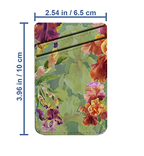 Diascia Pack of 2 - Cellphone Stick on Leather Cardholder ( Summer Garden Iris Flowers Watercolor Pattern Pattern ) ID Credit Card Pouch Wallet Pocket Sleeve