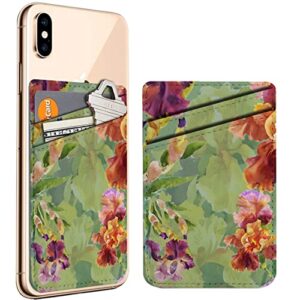 diascia pack of 2 - cellphone stick on leather cardholder ( summer garden iris flowers watercolor pattern pattern ) id credit card pouch wallet pocket sleeve