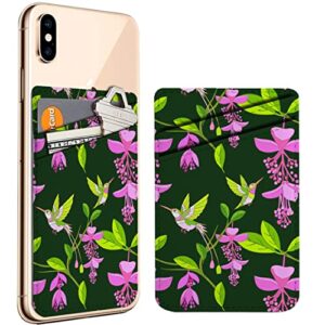 diascia pack of 2 - cellphone stick on leather cardholder ( tropical pink flowers hummingbird pattern pattern ) id credit card pouch wallet pocket sleeve