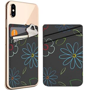 pack of 2 - cellphone stick on leather cardholder ( bright flowers daisies pattern pattern ) id credit card pouch wallet pocket sleeve