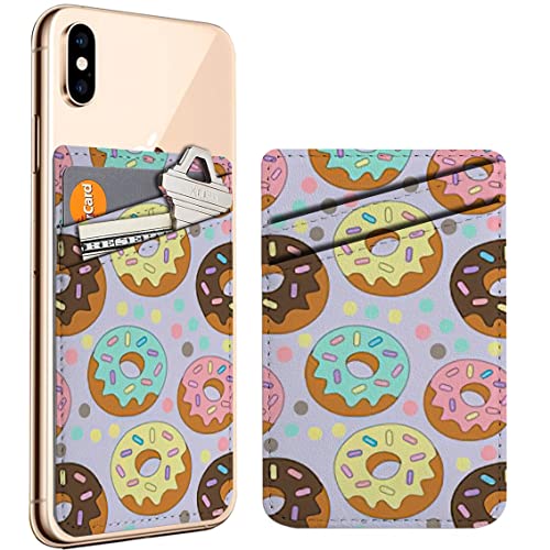 Diascia Pack of 2 - Cellphone Stick on Leather Cardholder ( Print Cute Donut Colorful Dot Pattern Pattern ) ID Credit Card Pouch Wallet Pocket Sleeve